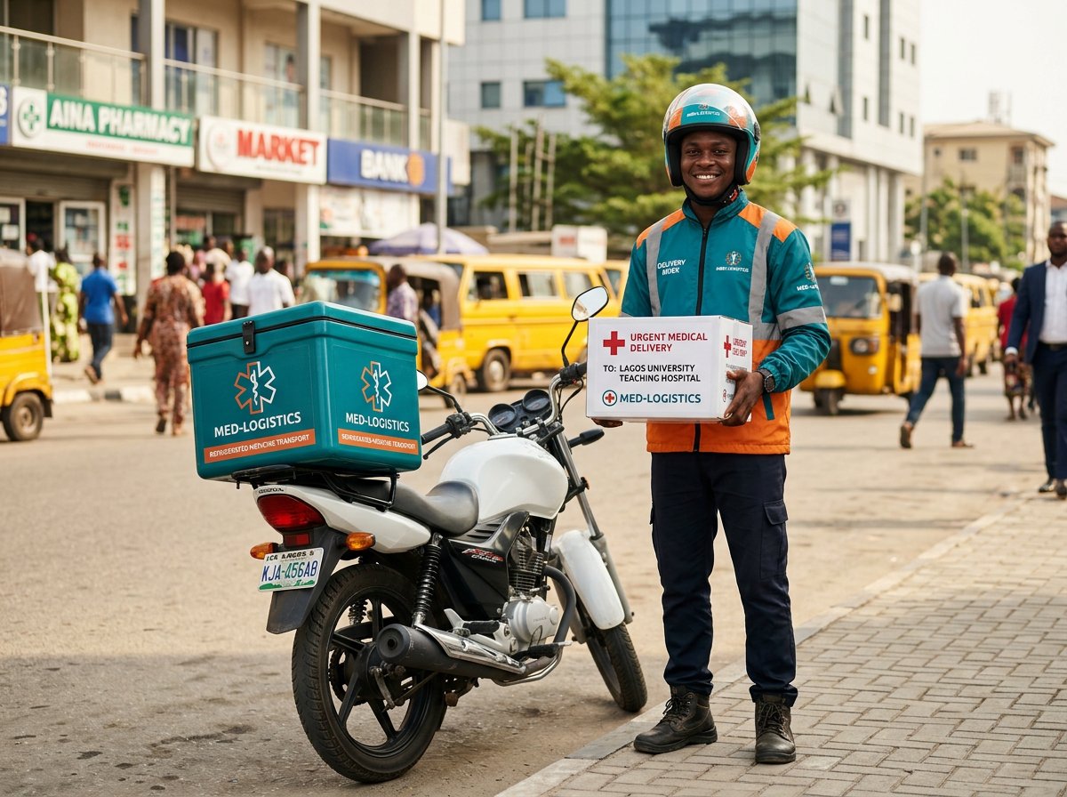 Fredicare Logistics rider delivering medical supplies